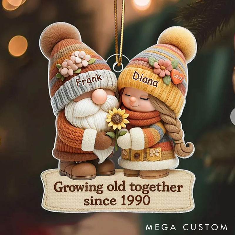 Personalized Couple Growing Old Together Ornament Cozy Gnome Couple Thanksgiving Day Ornament Wife Husband Autumn Season Ornament