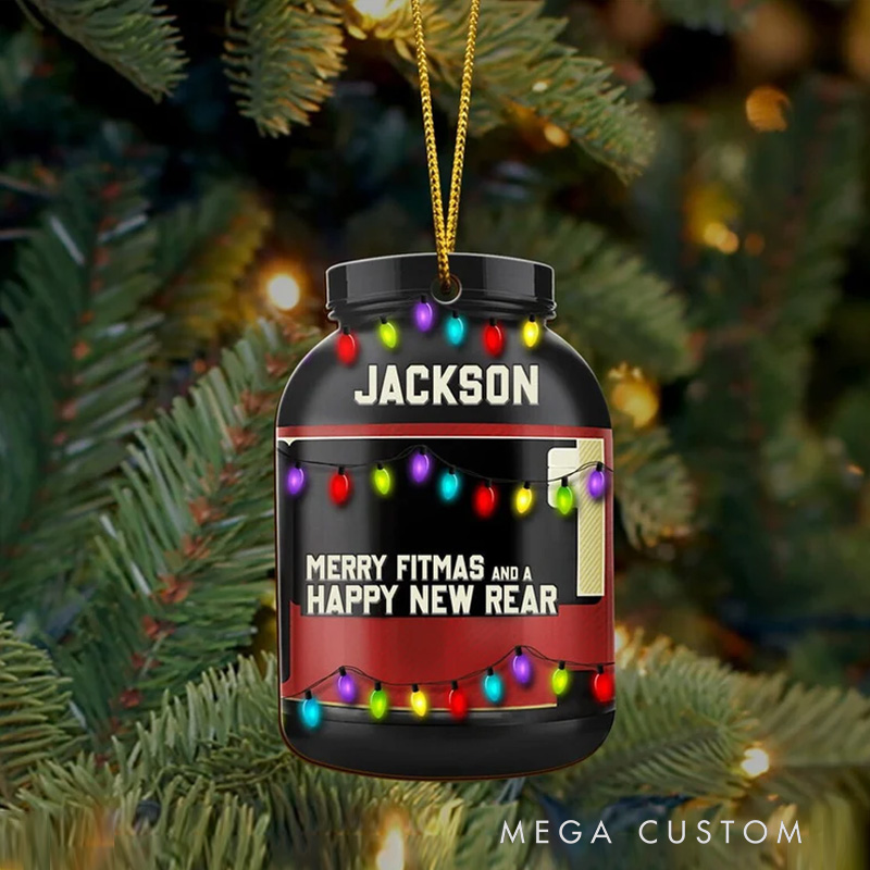 Personalized Weightlifting Protein Powder Christmas Tree Fitness Gym Xmas Ornament Gift for Gym Lover