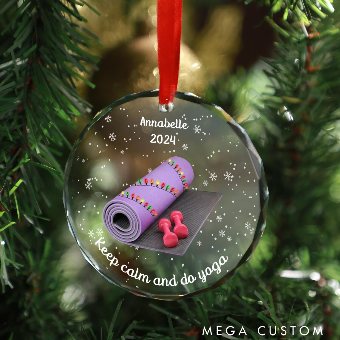 Personalized Yoga Christmas Ornament with Yoga Mat and Dumbbells Design Perfect for Yoga Lover and Holiday Decor