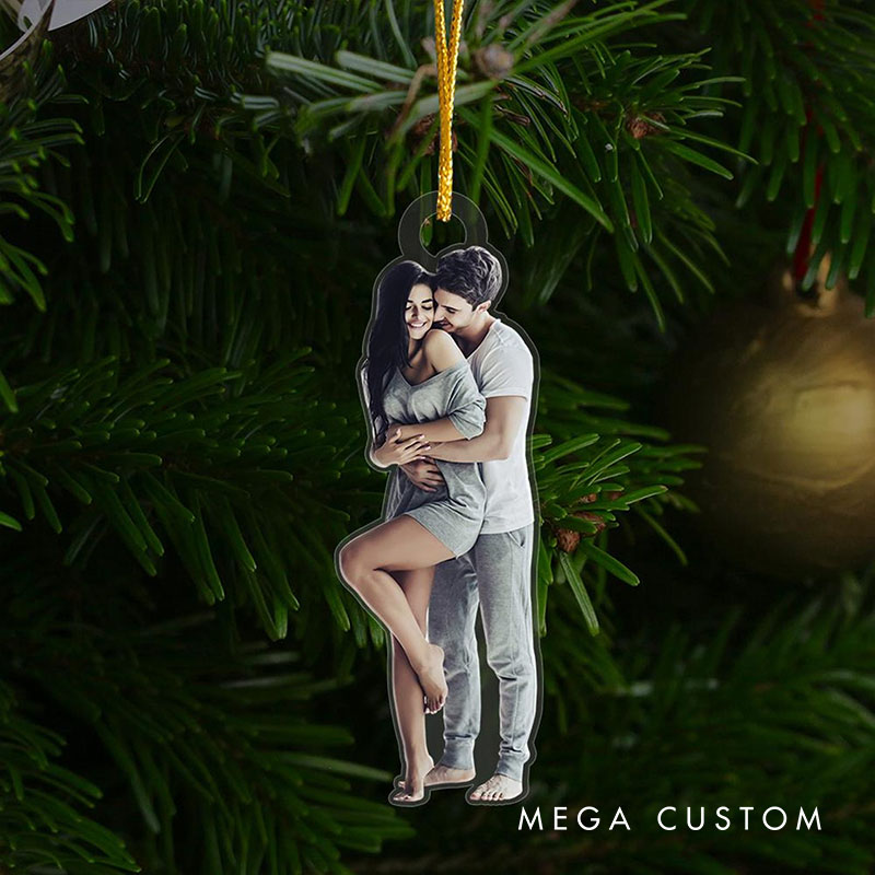 Personalized Couple Acrylic Christmas Ornament with Couple Photo Newlywed Cut Out Xmas Ornaments Christmas Gift for Husband Wife Boyfriend Girlfriend