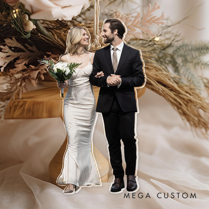 Personalized Couple Wedding Acrylic Ornament with Couple Photo Newlywed Cut Out Ornaments Valentine's Day Gift for Husband Wife Hubby Wifey