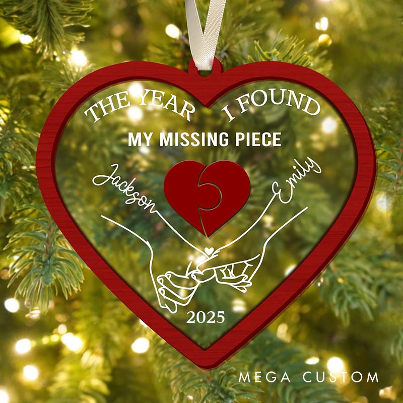 Personalized Couple The year I Found My Missing Piece Acrylic Christmas Ornament Newlywed Heart Pinky Promise Xmas Ornaments for Husband Wife BF GF