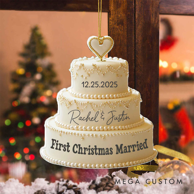 Personalized Couple Wedding Cake First Christmas Married Acrylic Christmas Ornament Newlywed Cut Out Xmas Ornaments Christmas Gift for Husband Wife