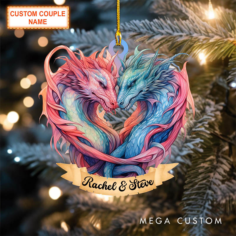 Personalized Couple Dragon Acrylic Christmas Ornament with Name Newlywed Cut Out Xams Christmas Ornaments for Husband Wife Boyfriend Girlfriend