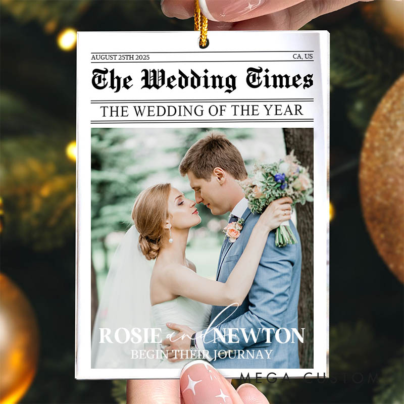 Personalized Couple The Wedding of the Year Acrylic Christmas Ornament Newlywed Newspaper Xmas Christmas Ornaments for Husband Wife Hubby Wifey