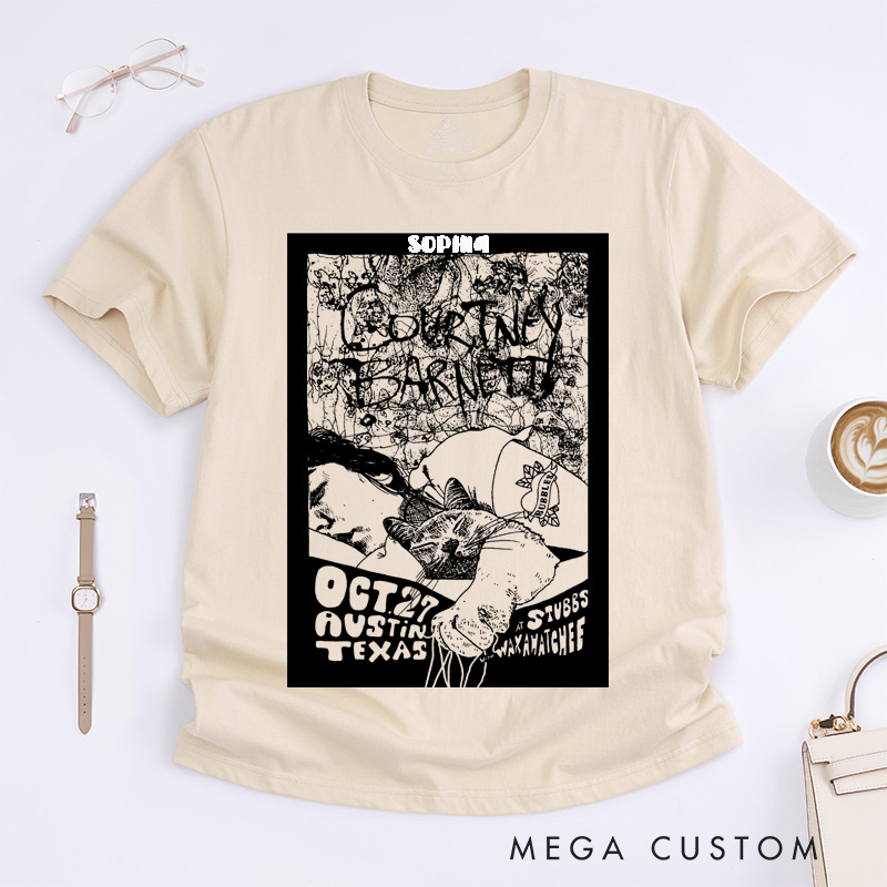 Personalized Cat Flower Rock Lovers Unisex Classic T-Shirts Custom Name Music Lovers Gift Unique Artistic Tee for Friends Anniversary Special Occasion