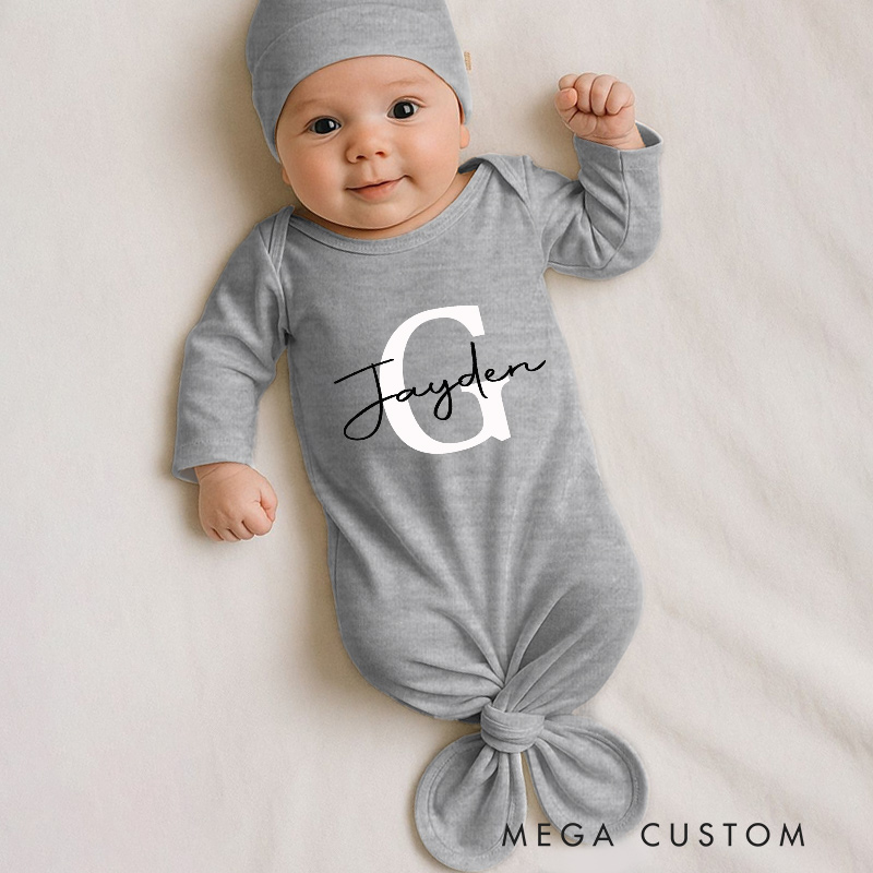Personalized Monogram Baby Gowns with Name Knotted Newborn Outfit Coming Home Outfit Baby Shower Gift