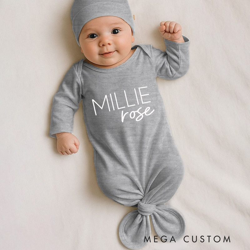 Personalized Name Baby Gowns Baby Outfit Knotted Newborn Gowns Coming Home Outfit Baby Shower Gift