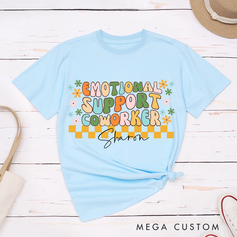 Colorful Retro T-Shirt – Emotional Support Coworker Custom Name T-Shirt