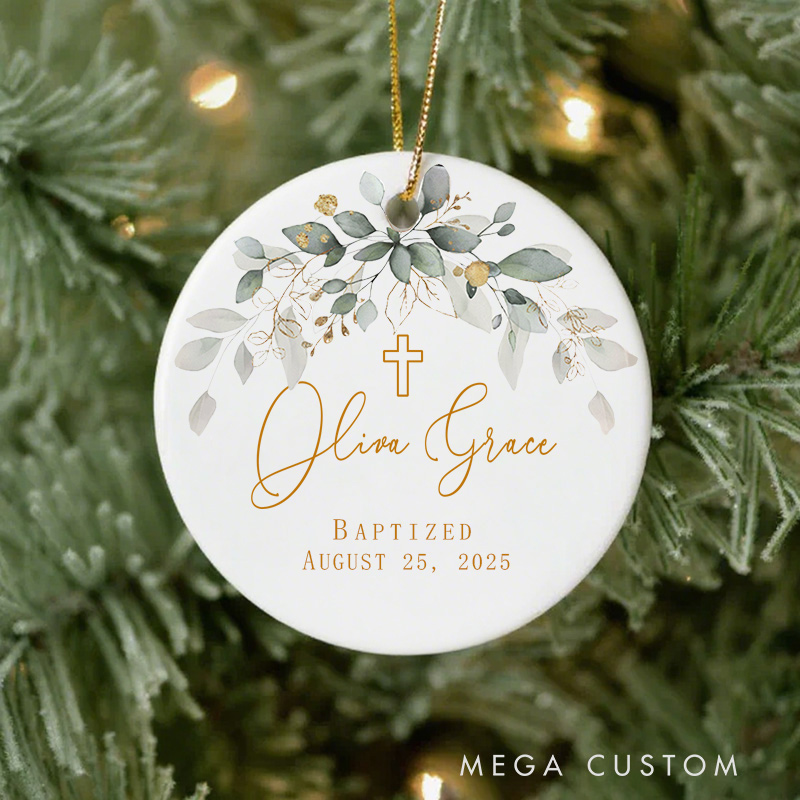 Personalized Floral Cross Ceramic Ornament with Text Baptism Confirmation Gift for Kids Christians