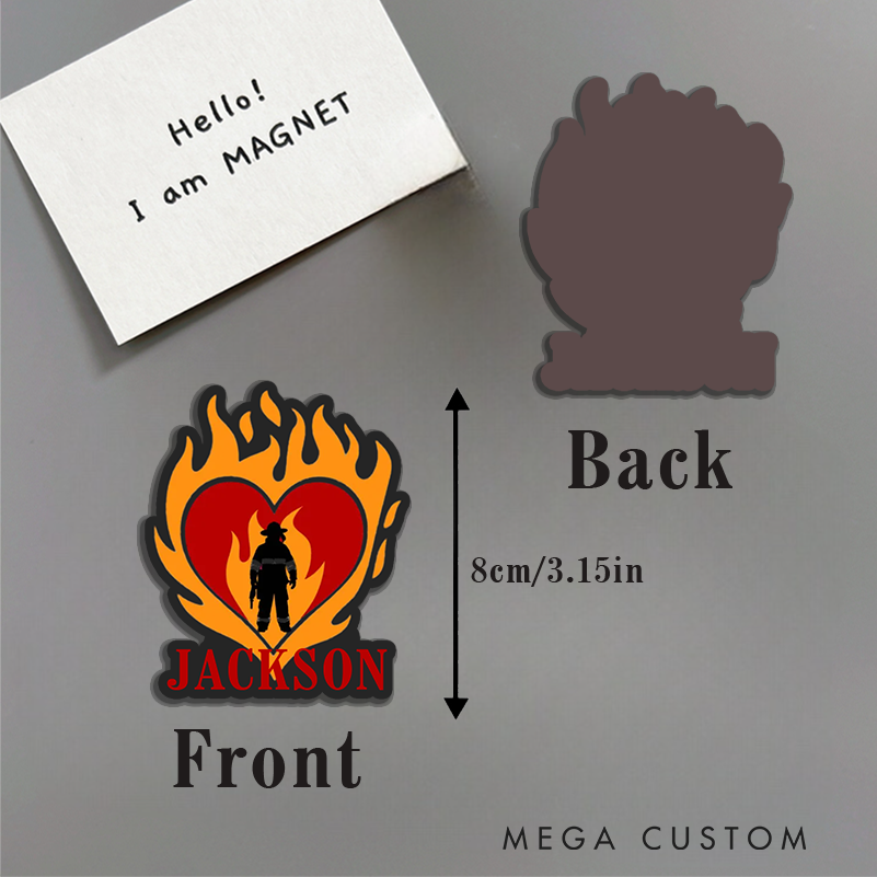 Personalized Firefighter Heart Flame Design Soft Magnetic Fridge Sticker Gift for Firefighter