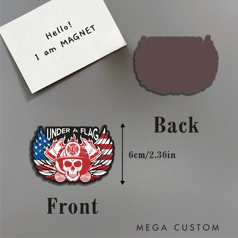 Personalized Firefighter Under a Flag Design Soft Magnetic Fridge Sticker Gift for Firefighter
