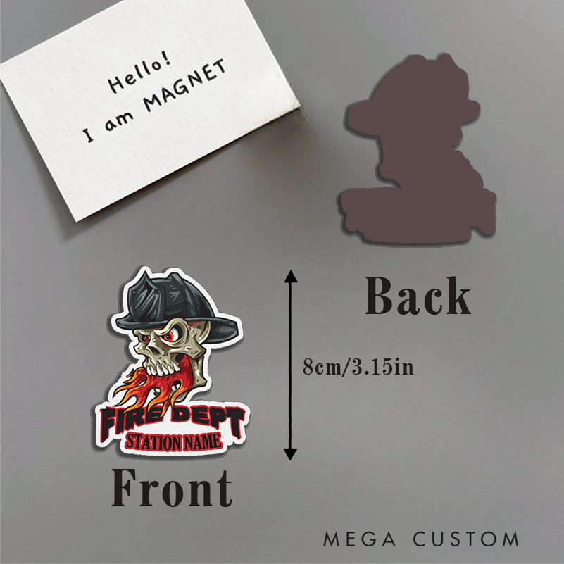 Personalized Firefighter Skull Design Magnetic Fridge Sticker Gift for Firefighters