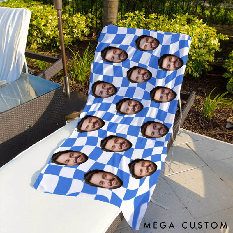 Personalized Colorful Plaid Flower Face Photo Soft Quick Dry Oversized Beach Towel Travel Essential Beach Party Gift for Friends