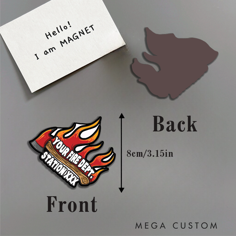 Personalized Firefighter Flaming Axe Design Magnetic Fridge Sticker Gift for Firefighters