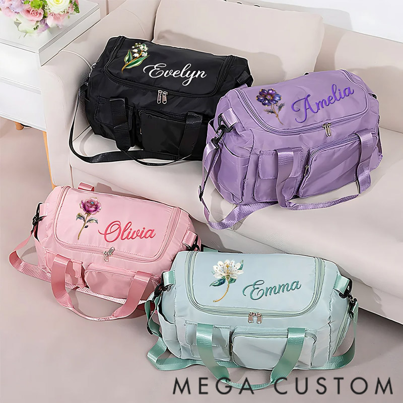 Personalized Waterproof Travel Bag Gift for Travel Enthusiasts with Birth Flower