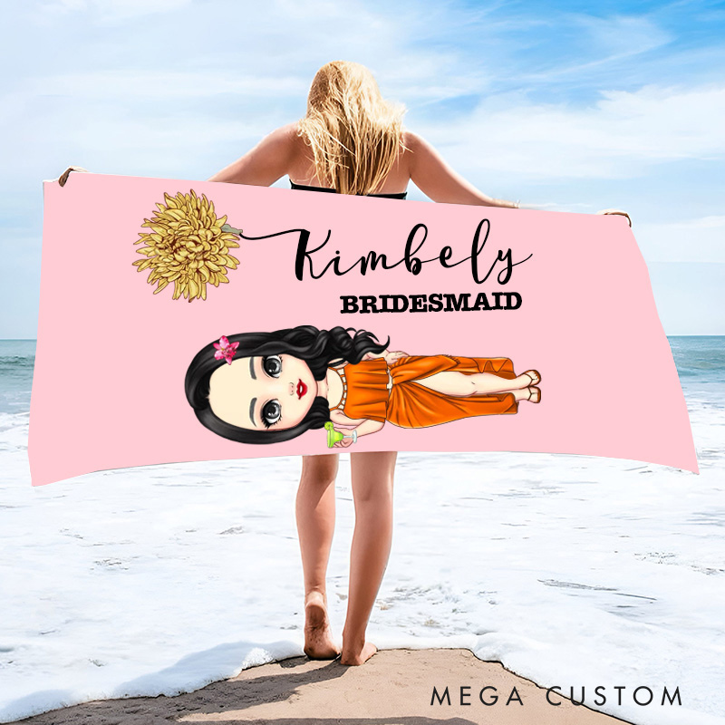Personalized Bridesmaid Beach Towel Bride Beach Towel Wedding Bridesmaid Gift 