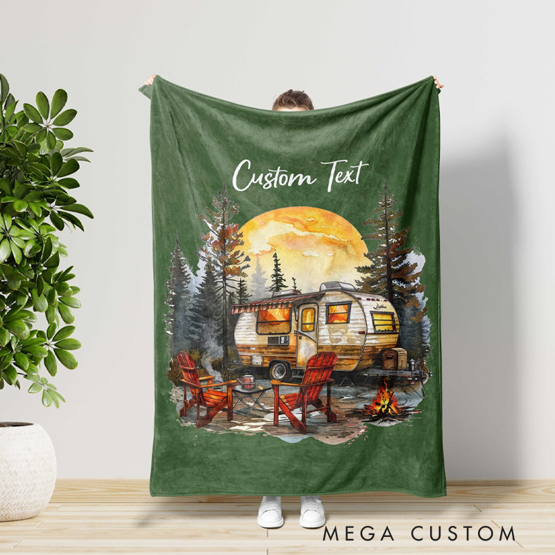 Personalized Camping Caravan Throw Blanket Adventures Hiking Lovers Blanket Gift Outdoors Lovers