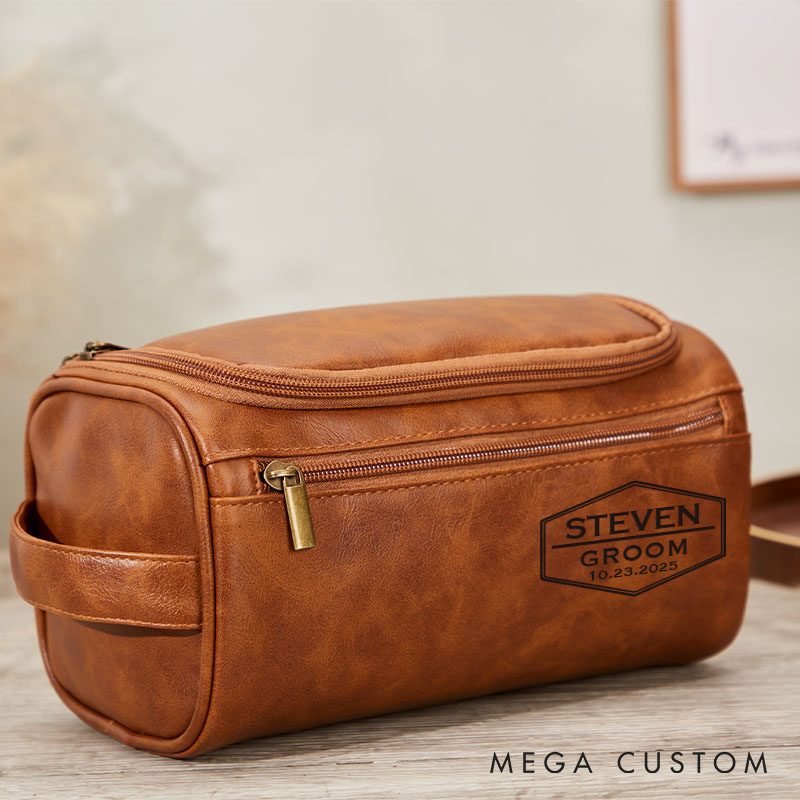 Personalized Men’s Leather Dopp Kit Groomsmen PU Leather Toiletry Bag Groomsman Proposal Gift Bag Bachelor Party Favors Shaving Kit Bag