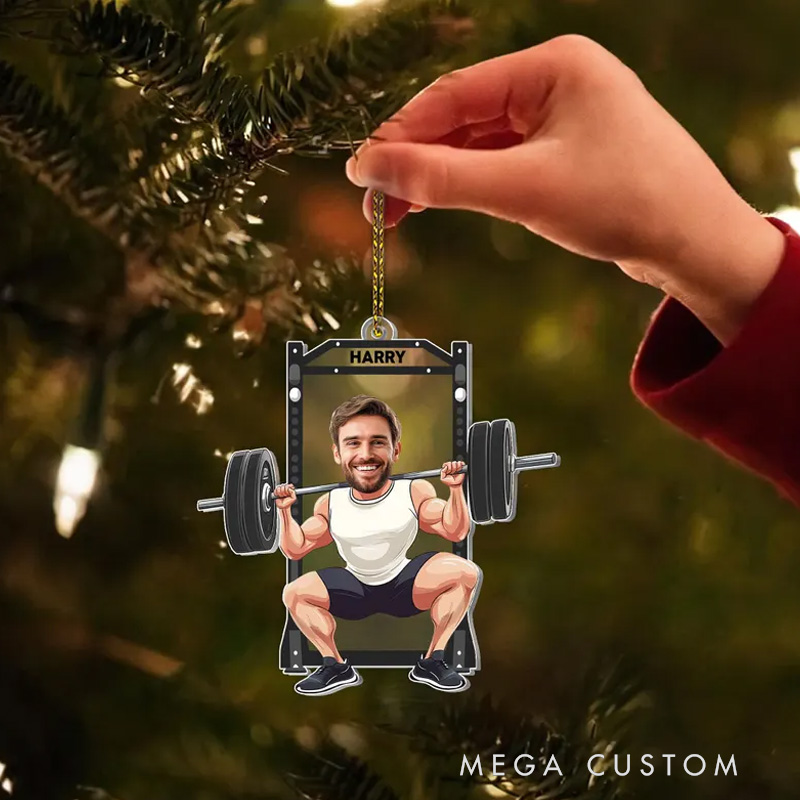 Personalized Christmas Ornament Gift with Custom Photo Gym Weightlifting Gift for Fitness Enthusiasts Bodybuilders and Gym Lovers