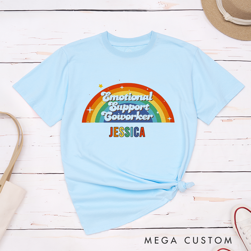 Retro Rainbow T-Shirt – Emotional Support Coworker Custom Name Design
