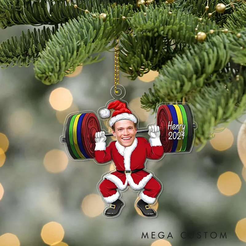 Personalized Christmas Ornament Gift with Custom Photo Gym Workout Gift for Fitness Enthusiasts Bodybuilders and Gym Lovers
