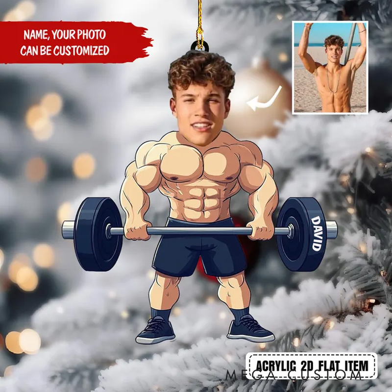 Personalized Christmas Ornament Gift with Custom Photo Gym Gymer Gift for Fitness Enthusiasts Bodybuilders and Gym Lovers