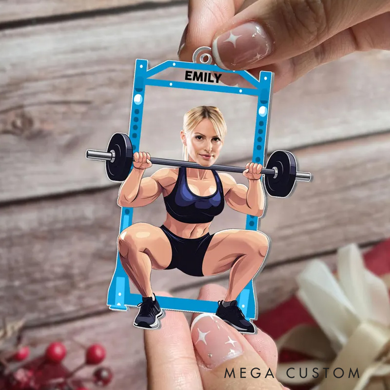 Personalized Weightlifting Christmas Ornament Gift with Custom Photo for Fitness Enthusiasts Bodybuilders and Gym Lovers