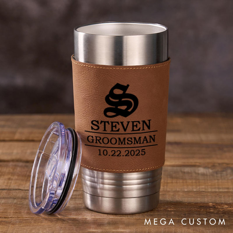 Personalized Groomsman 20oz Tumblers Vintage Groomsmen Leather Tumbler Groom Gift Best Man Gift Bachelor Party Favors Tumbler