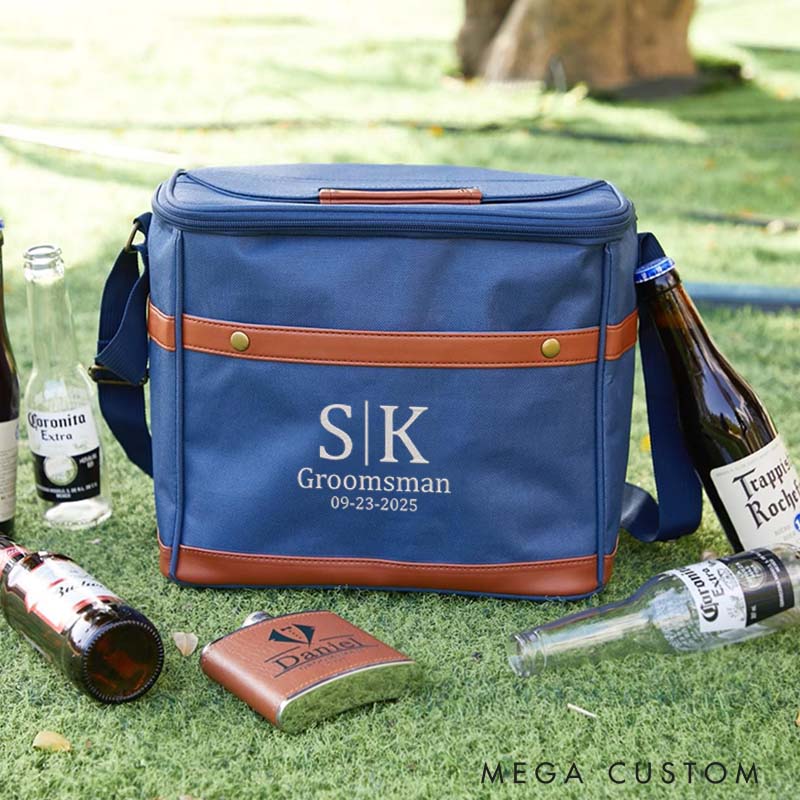 Personalized Groomsman Cooler Bag Men’s Beer Can Cooler Bag Embroidery Cooler Bag with Name Groomsman Bachelor Favors Cooler Bag Men’s Gift Bag