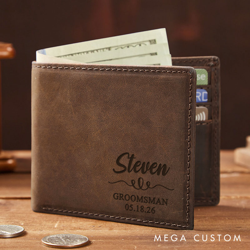 Personalized Groomsman Gift Groom Club Party Wallet Groomsmen Crazy Horse Wallet for Him Minimalist Wallet for Men Groomsmen Wedding Favors Gift Wallet