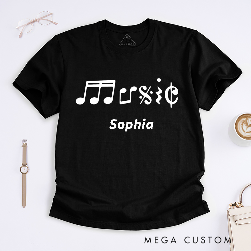 Personalized Music Notes Classic T-Shirts Custom Name Gift for Music Lovers Unisex Customizable Tee for Musicians Birthday Christmas Special Occasion