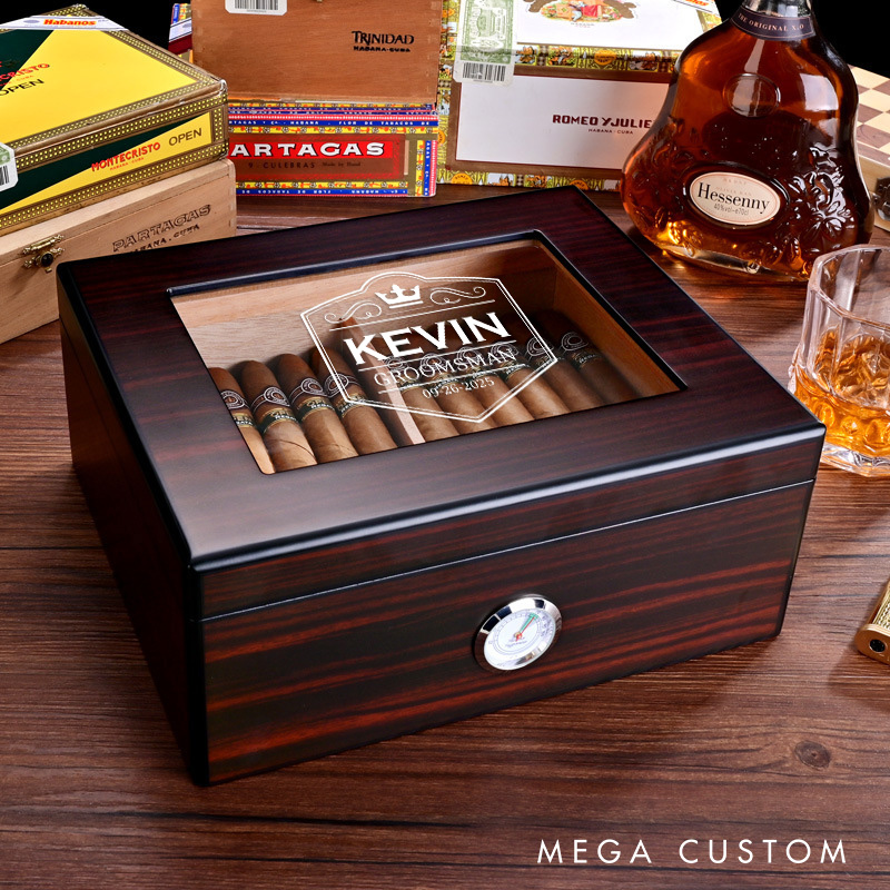 Personalized Groomsman Cigar Humidor Custom Crown Design Cigar Box Groomsman Gift Box Groom Wedding Favors Cigar Holder Groomsmen Gift