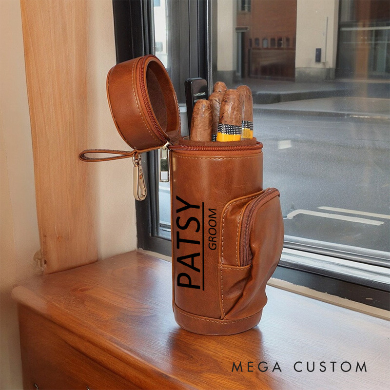 Personalized Leather Cigar Case with Flask Holder Custom Groom Cigar Holder Groomsman Proposal Leather Cigar Case Men's Weeding Party Favors Gift