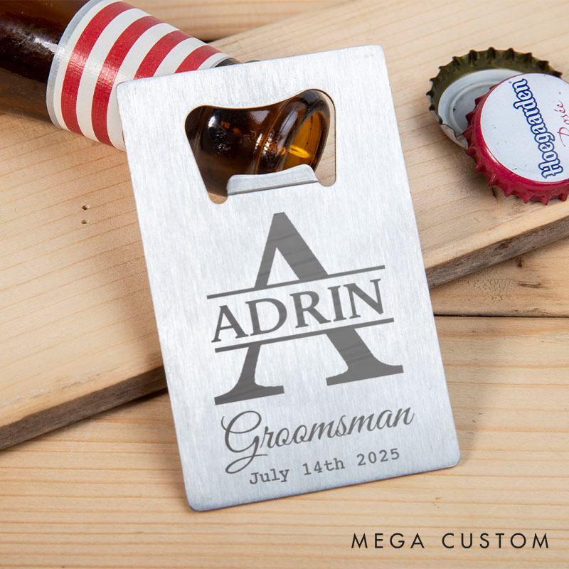 Personalized Stainless Steel Bottle Opener Credit Card Bottle Opener Custom Groom Groomsman Gift Opener Men’s Bachelor Favors Bottle Opener