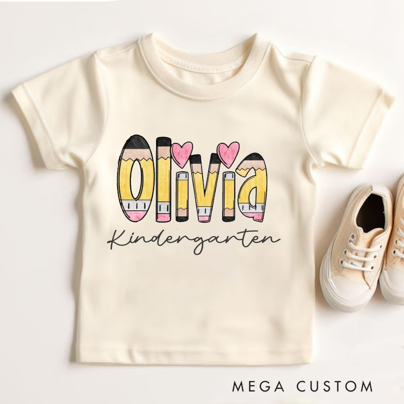 Personalized Name and Grade Pencil Toddler T-Shirt Kids Back To School Gift Kids Shirt Pencil Name Design
