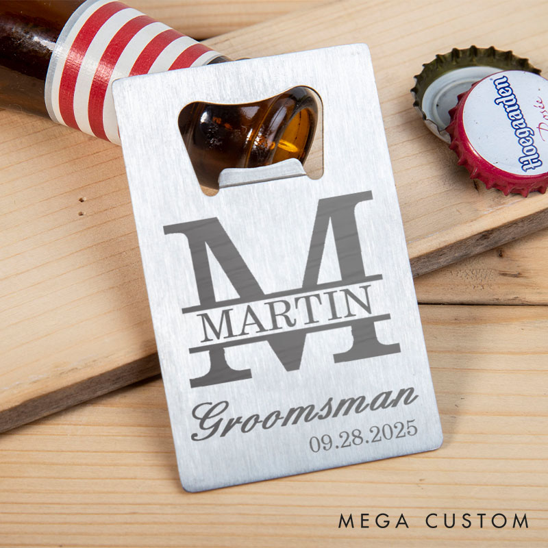 Personalized Monogrammed Groomsman Credit Card Bottle Opener Engraved Bottle Opener for Groom Custom Groomsman Opener Men's Bachelor Favors Bottle Opener