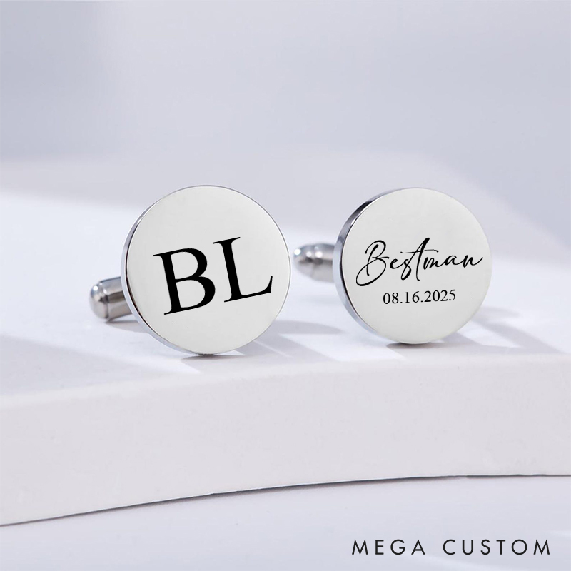 Personalized Groomsman Cufflinks Custom Engraved Groom and Groomsman Gift Wedding Favors Cufflinks Silver Cufflink for Men Groomsman Proposal Gift