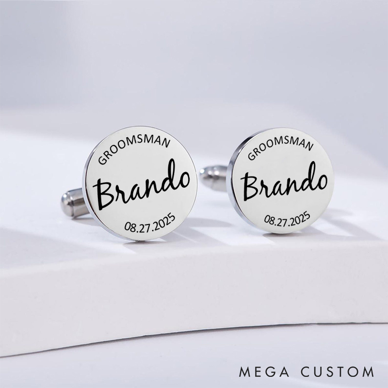Personalized Groom Groomsman Cufflinks Custom Engraved Best Man Gift Cufflinks Wedding Favors Silver Cufflink for Men Groomsman Proposal Gift