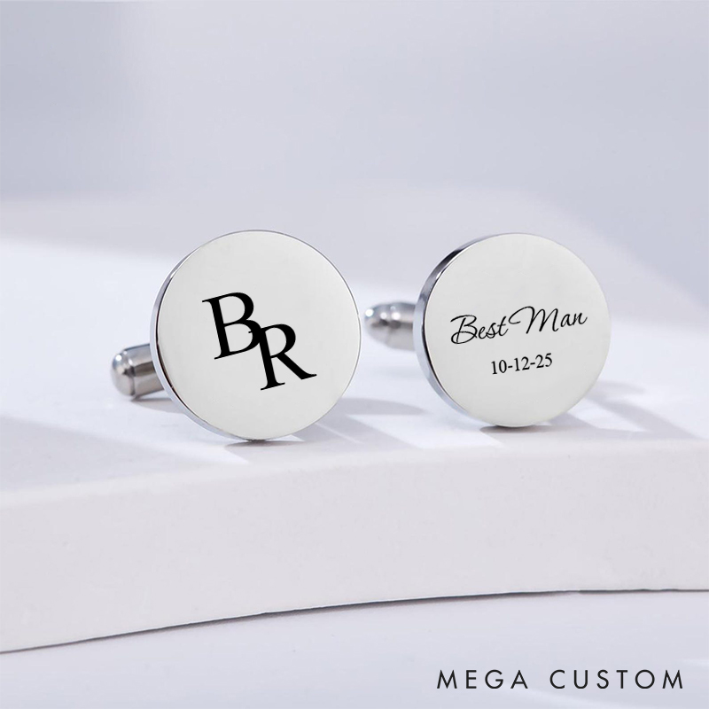 Personalized Groom Groomsman Initial Cufflinks Engraved Best Man Gift Cufflinks Stainless Steel Cufflink for Men Wedding Favors Silver Cufflinks