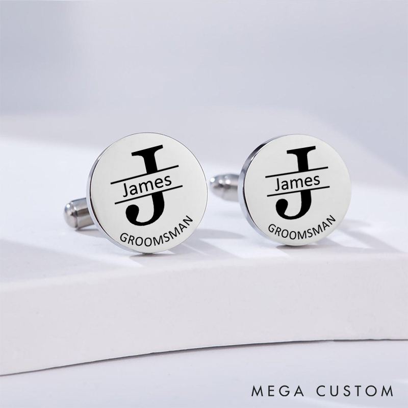 Personalized Monogrammed Cufflinks Engraved Groomsman Cufflinks Stainless Steel Groom Cufflink for Men Bachelor Favors Silver Cufflinks Groomsman Proposal Gift