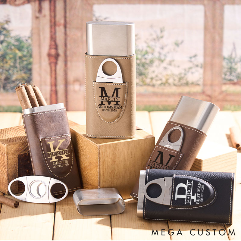 Personalized Leather Cigar Case with Cutter Groomsman Wedding Party Cigar Holder Men’s Bachelor Favors Cigar Case Leather Cigar Accessories