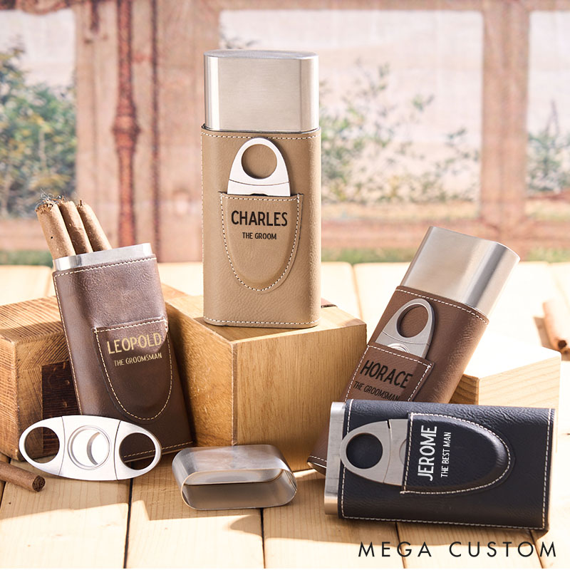 Personalized Groom Leather Cigar Case Best Man Cigar Holder Groomsman Cigar Case with Cigar Cutter Men's Wedding Party Favors Gift Men's Leather Cigar Accessories