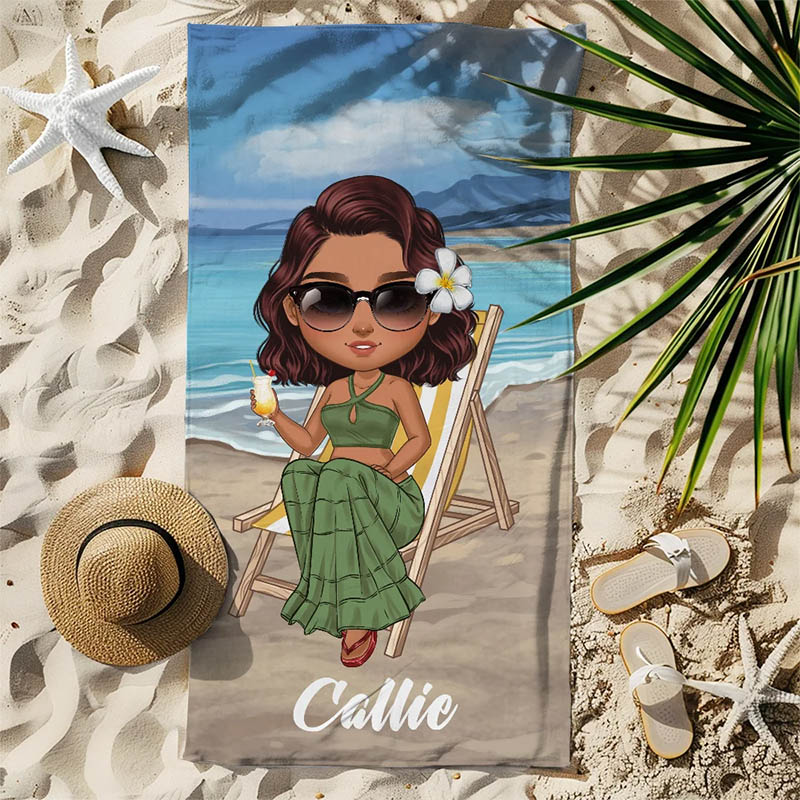 Personalized Sky Blue Sunset Cartoon Quick Dry Oversized Microfiber Beach Towel with Name Summer Travel Essentials Birthday Gift for Family Friends