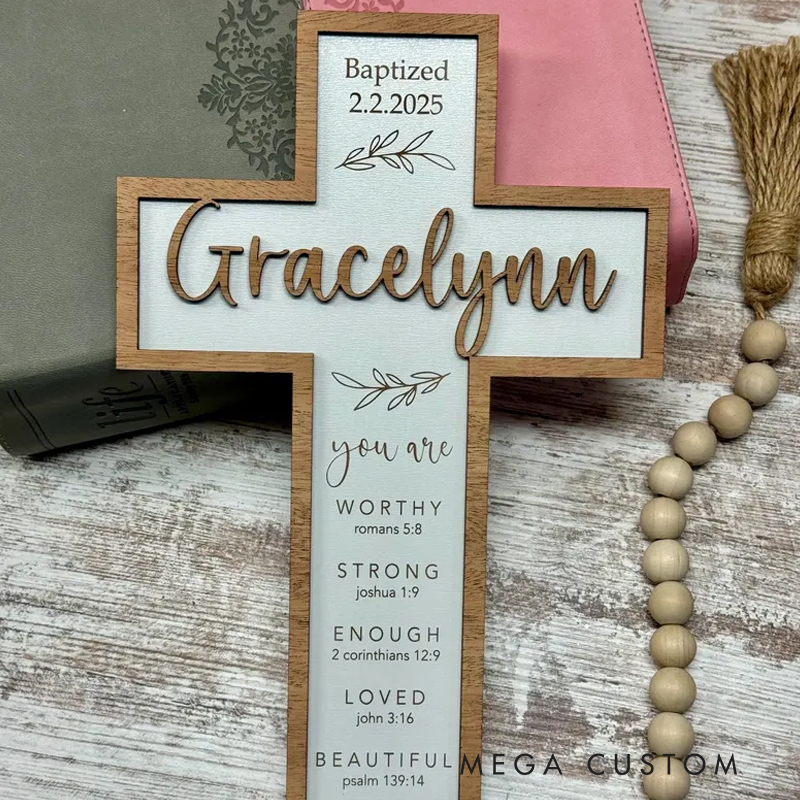 Personalized Wood Cross with Name First communion Confirmation Gifts for Christian Baptism Gift for Home Decor