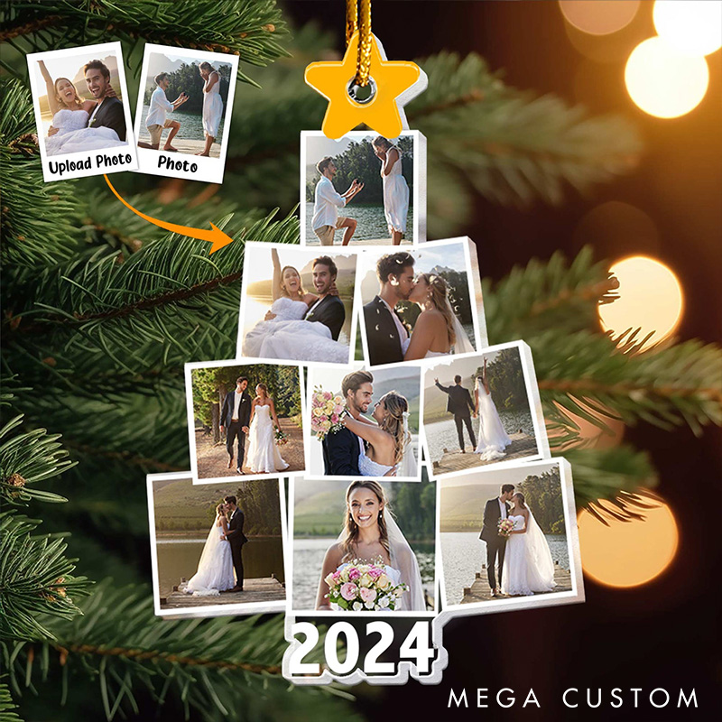 Personalized Couple Christmas Tree Photo Ornament Custom Couple Anniversary Gift Ornament Couple Christmas Acrylic Ornament for Wife Husband Ornament