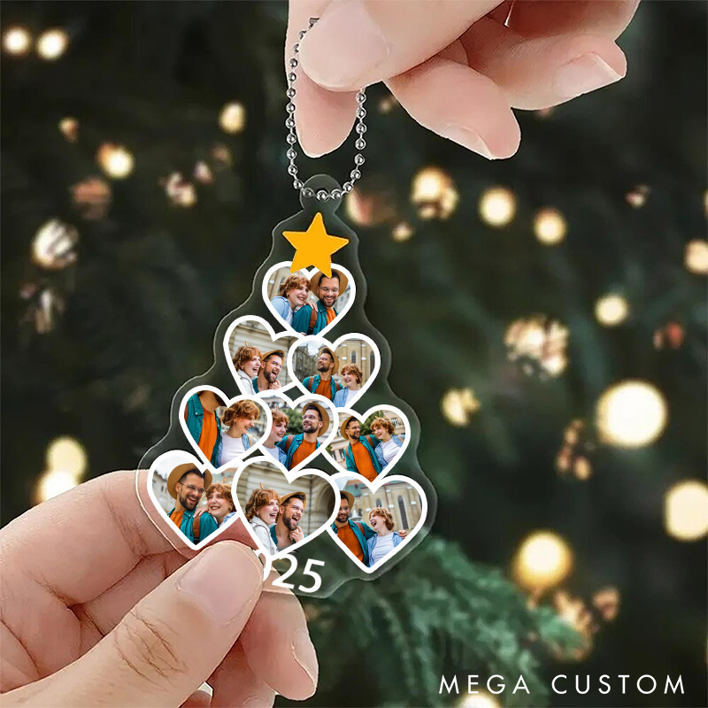 Personalized Heart-Shaped Photo Collage Christmas Tree Ornament Couple 2025 Christmas Gift Husband Wife Acrylic Ornament Couple Anniversary Gift Ornament