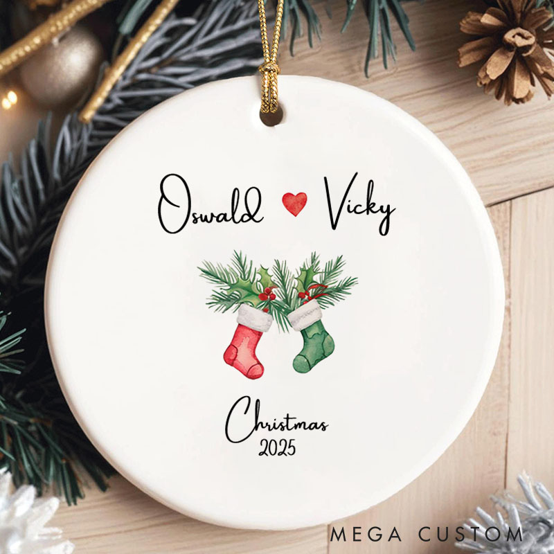 Personalized Christmas Ornament with Stockings Couple 2025 Xmas Ornament Husband and Wife Holiday Keepsake Gift with Name
