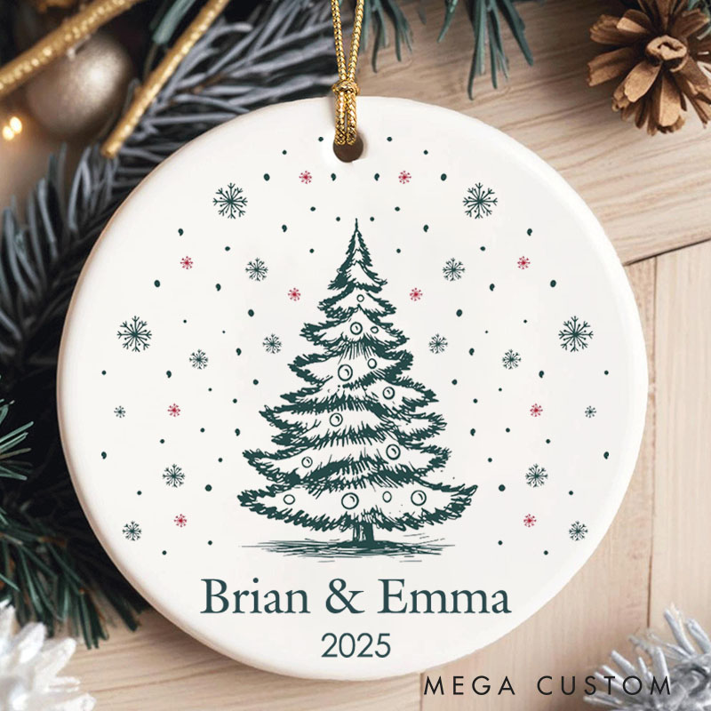 Personalized Christmas Tree and Snow Ornament Couple 2025 Xmas Ornament Husband Wife Holiday Keepsake Gift with Name Couple Christmas Decor