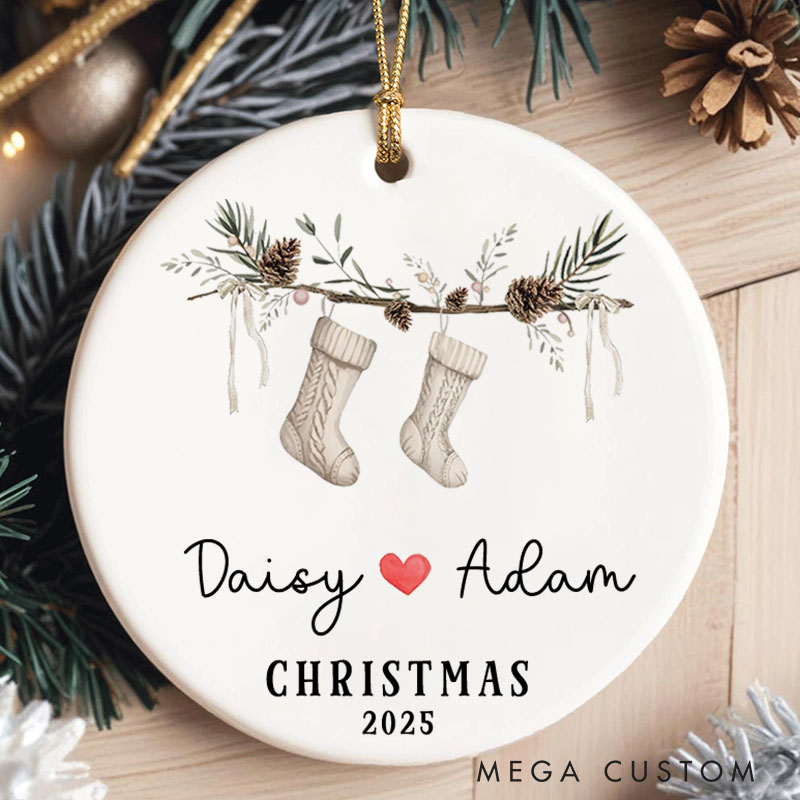 Personalized Christmas Ornament with Stockings Couple Stocking Ornament with Name Husband Wife Holiday Ornament 2025 Xmas Gift Decor
